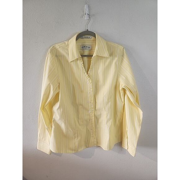 Orvis Womens Yellow Striped Button-Down Shirt Size 14 100% Cotton Wrinkle-Free s - Picture 1 of 3